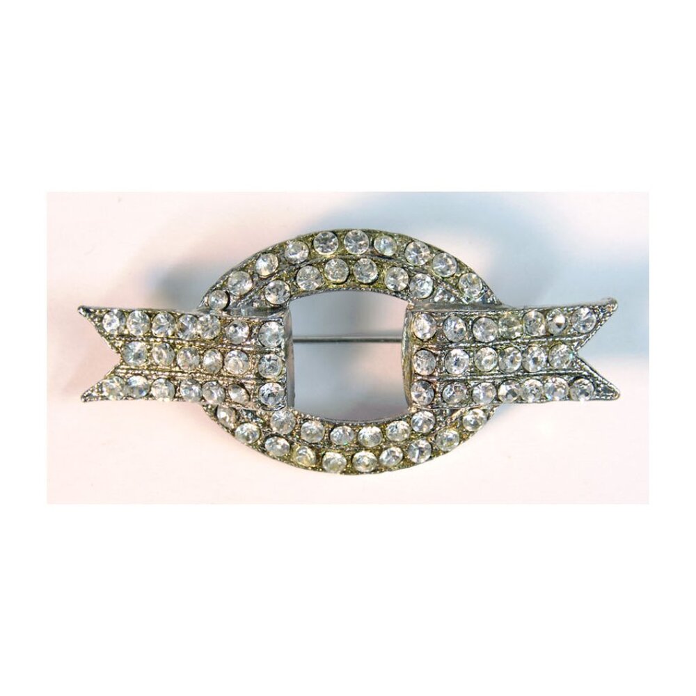 Vtg 1980s Rhinestone Pin Brooch Freeform Bow Ribbon 2.25" Super Sparkly Evening